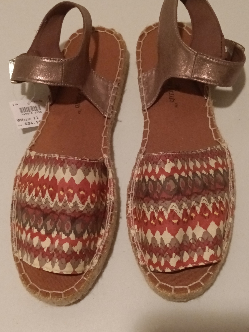 Montego Bay Club Red, Cream and Brown Woven Espadrille Slingback Sandals